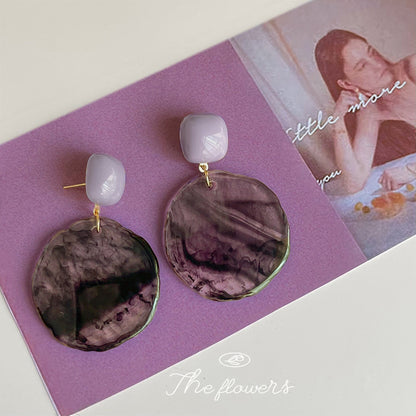 A廠【5772】文藝復古設計感紫色不規則暈染壓克力高級感耳飾漸變色耳環女 25.03-4