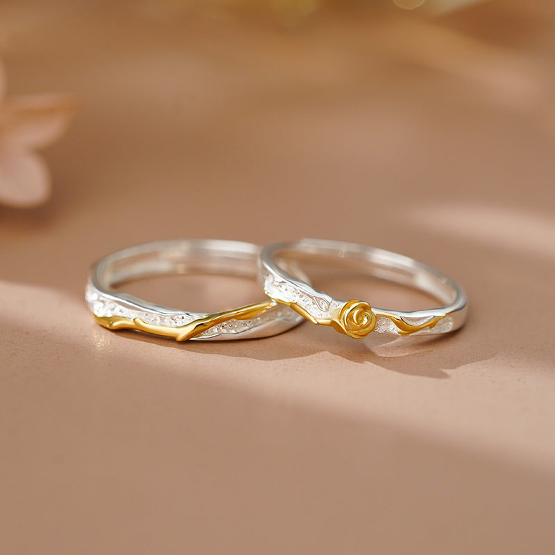 E廠【YC3456R】原創S999足銀荊棘玫瑰情侶對戒小眾紀念禮物輕奢風戒指
 25.10-3