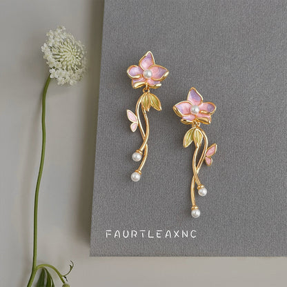 A廠【7364】原創設計琺瑯滴釉手工彩繪清新甜美s925銀針長款流蘇花朵耳飾耳環
 26.01-4