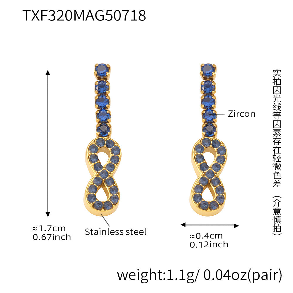 B廠【TXP320】不鏽鋼5A鋯石2mm迷你爪鑽鏈8字耳環手鍊項鍊首飾組不掉色 25.08-2