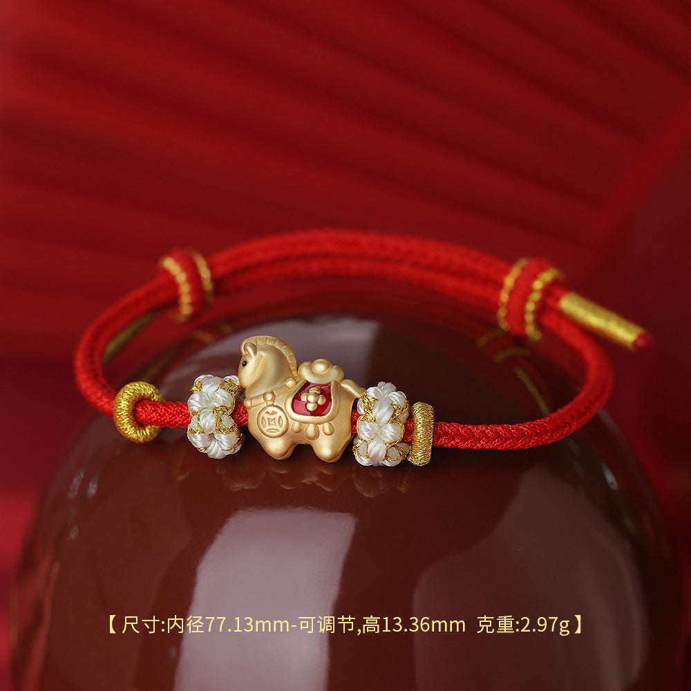 D廠【YC4921SL】原創足銀S999馬上有錢手繩唐駿載寶本命年新款輕奢獨特手飾
 25.12-4