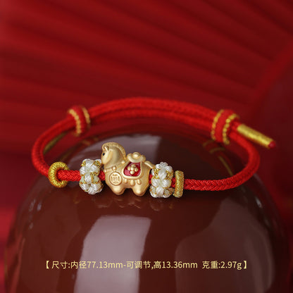 D廠【YC4921SL】原創足銀S999馬上有錢手繩唐駿載寶本命年新款輕奢獨特手飾
 25.12-4