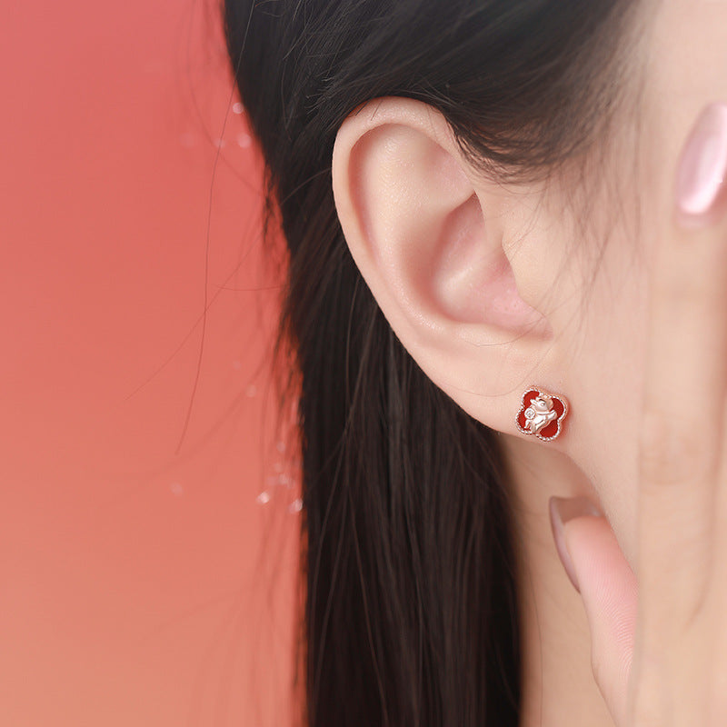 D廠【YC2903N】原創純銀S925純銀四葉花小馬項鍊手鍊耳環生肖本命年個性首飾
 25.11-3