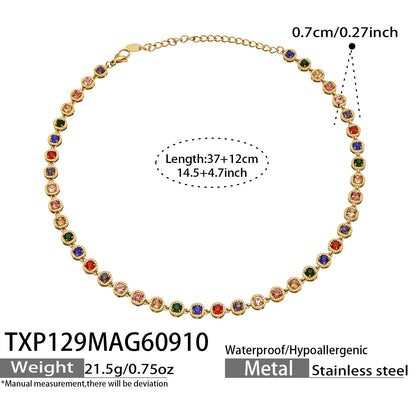 B廠【TXP129】新款橢圓彩色鋯石鎖骨鏈不銹鋼鍍金輕奢時尚手鍊項鍊耳環套裝
 26.09-3