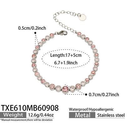 B廠【TXP610】跨境歐美不銹鋼鍍金圓形鋯石項鍊高級感簡約手鍊耳環可疊戴飾品女
 26.09-3