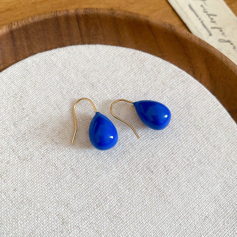 A廠【HE21092】新款藍色滴油水滴耳鉤復古小眾設計感耳環輕奢高級感通勤耳環
 25.10-5