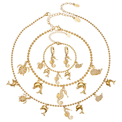 B廠【TXP494】海洋風DIY多吊墜滿鑽鋯石吊墜項鍊手鍊手鍊套組不銹鋼鍍18k真金
 25.11-4