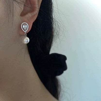 E廠【DQ11519E】法式優雅S925純銀水滴閃鋯耳環女精緻輕奢正圓仿珍珠復古耳飾
 25.09-4