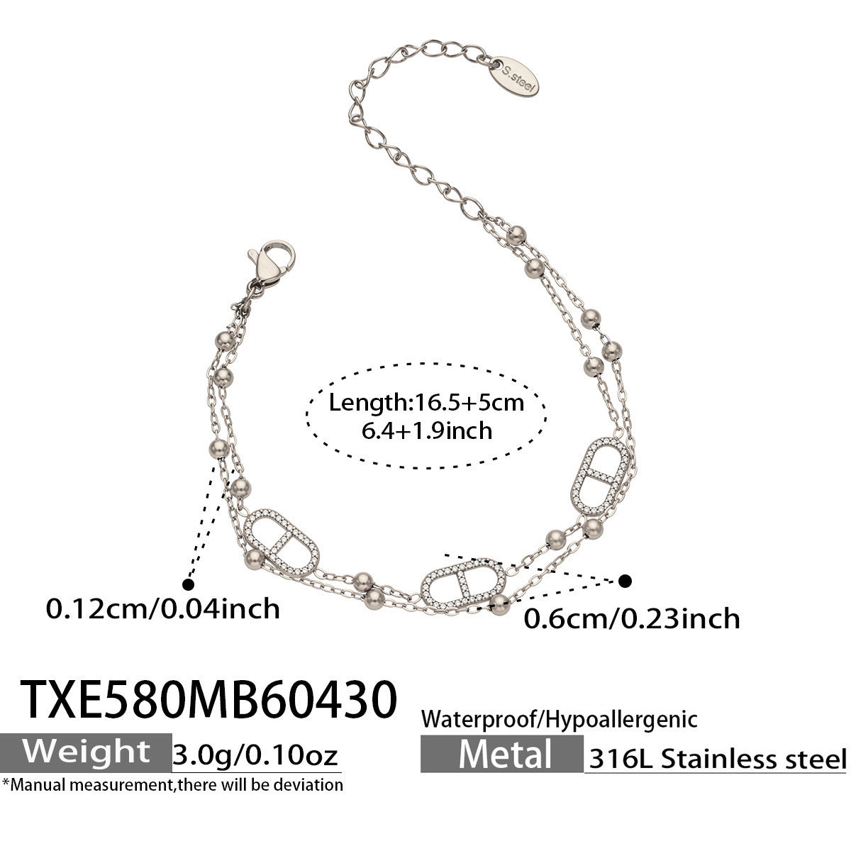 B廠【TXP580】歐美輕奢日字滿鑽鋯石Y字流蘇項鍊手鍊雙層疊戴套裝不銹鋼鍍18k金
 26.05-2