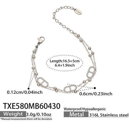 B廠【TXP580】歐美輕奢日字滿鑽鋯石Y字流蘇項鍊手鍊雙層疊戴套裝不銹鋼鍍18k金
 26.05-2