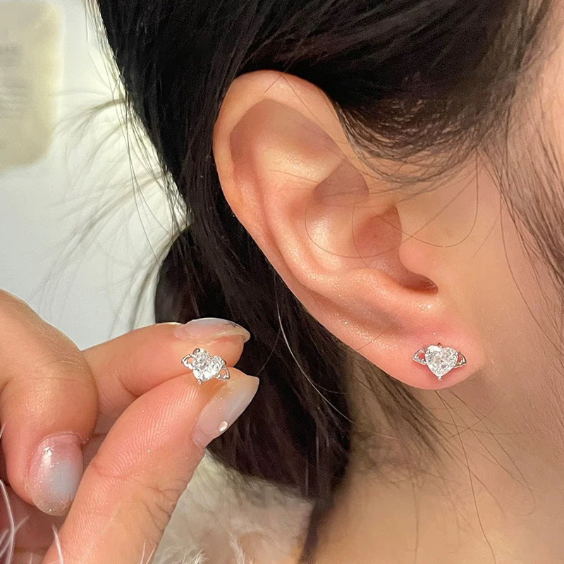 F廠【XDQ10860E】足銀999純銀天使愛心小耳環女鋯石小眾設計高級感養耳洞耳飾
 25.10-5