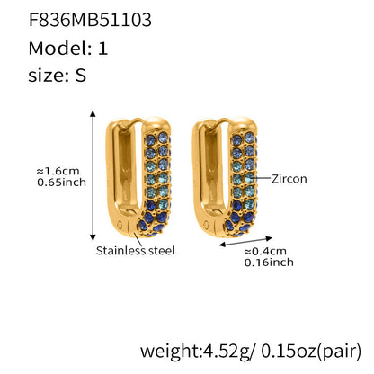 B廠【F836】跨國新款彩色5A鋯石長款U型耳扣耳圈不鏽鋼鍍18k真金不掉色
 25.11-2