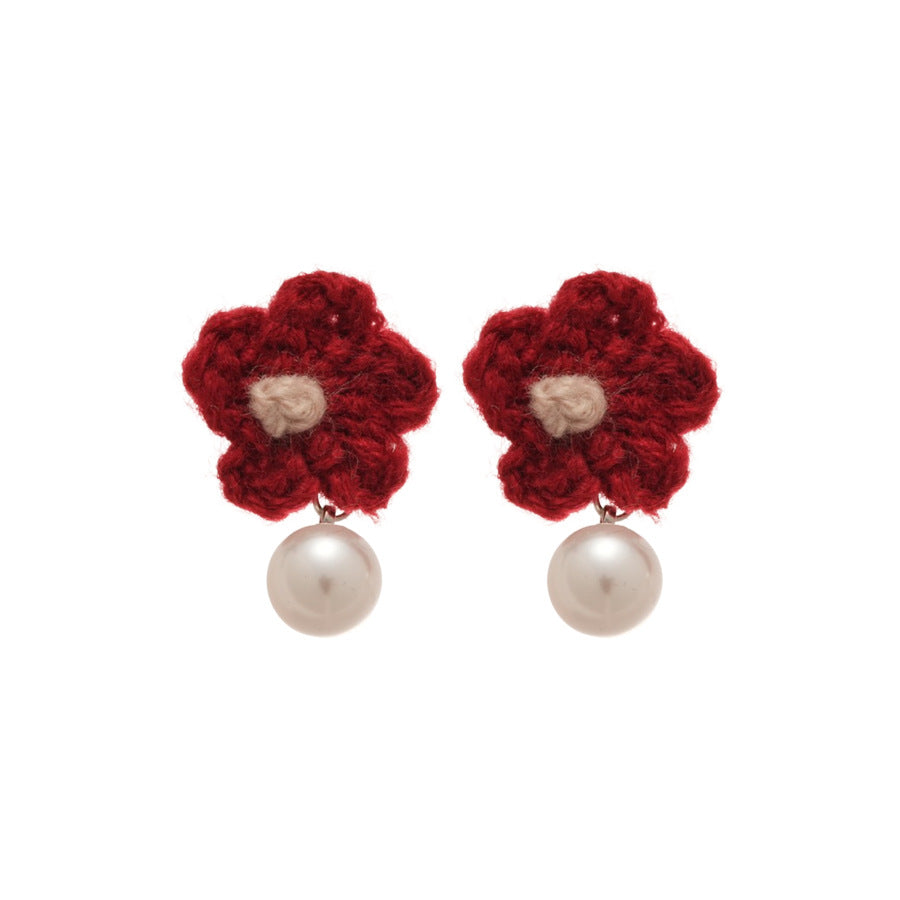 A廠【HE29266】925銀針針織花朵珍珠耳環秋冬溫柔甜美氣質耳環輕奢高級感新款耳環女
 25.11-2