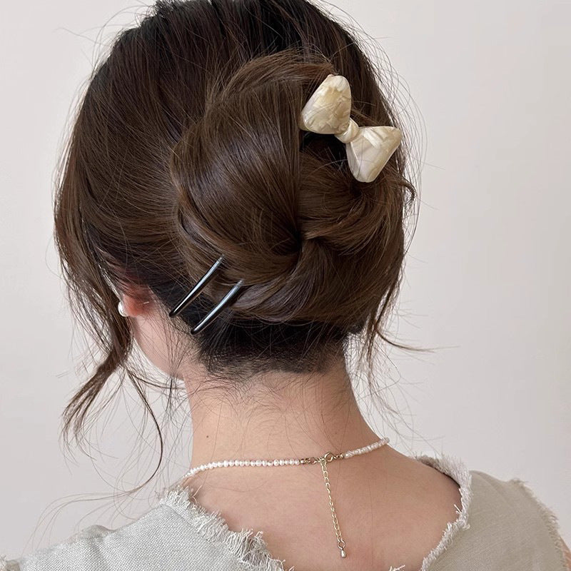 C廠【B80】夏季復古蝴蝶結醋酸U型髮簪女高級感髮釵2024新款簪子丸子頭飾
 25.12-4「C廠-單筆結帳需滿，NT$500出貨(不含運費)」