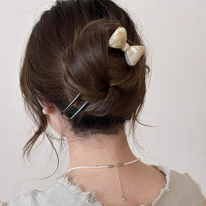 C廠【B80】夏季復古蝴蝶結醋酸U型髮簪女高級感髮釵2024新款簪子丸子頭飾
 25.12-4「C廠-單筆結帳需滿，NT$500出貨(不含運費)」