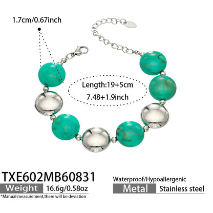 B廠【TXP602】跨境時尚復古鈦鋼樹脂圓珠女個性設計感氣質手鍊鎖骨鏈套裝 26.09-1