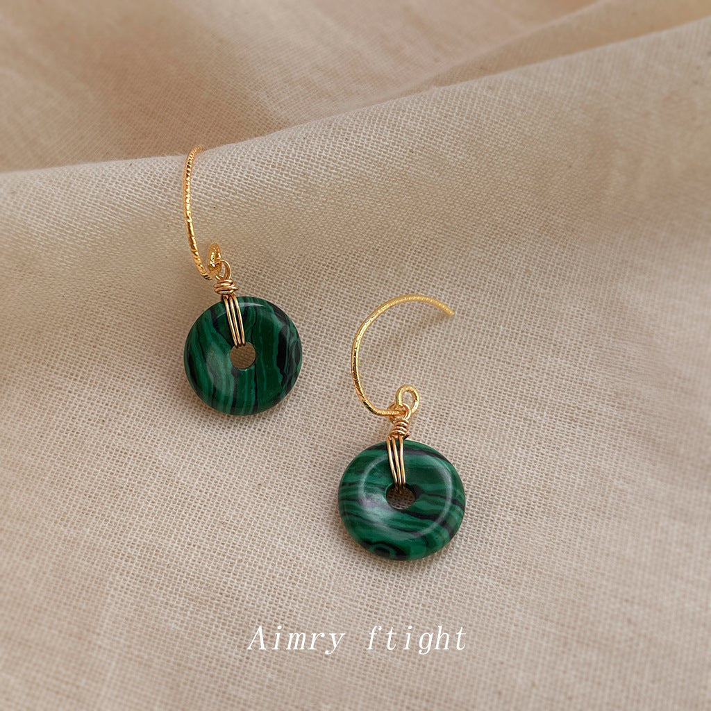 C廠【6940】文藝復古國潮民族風景區飾品平安扣合成孔雀石祖母綠耳飾耳環
 25.10-3