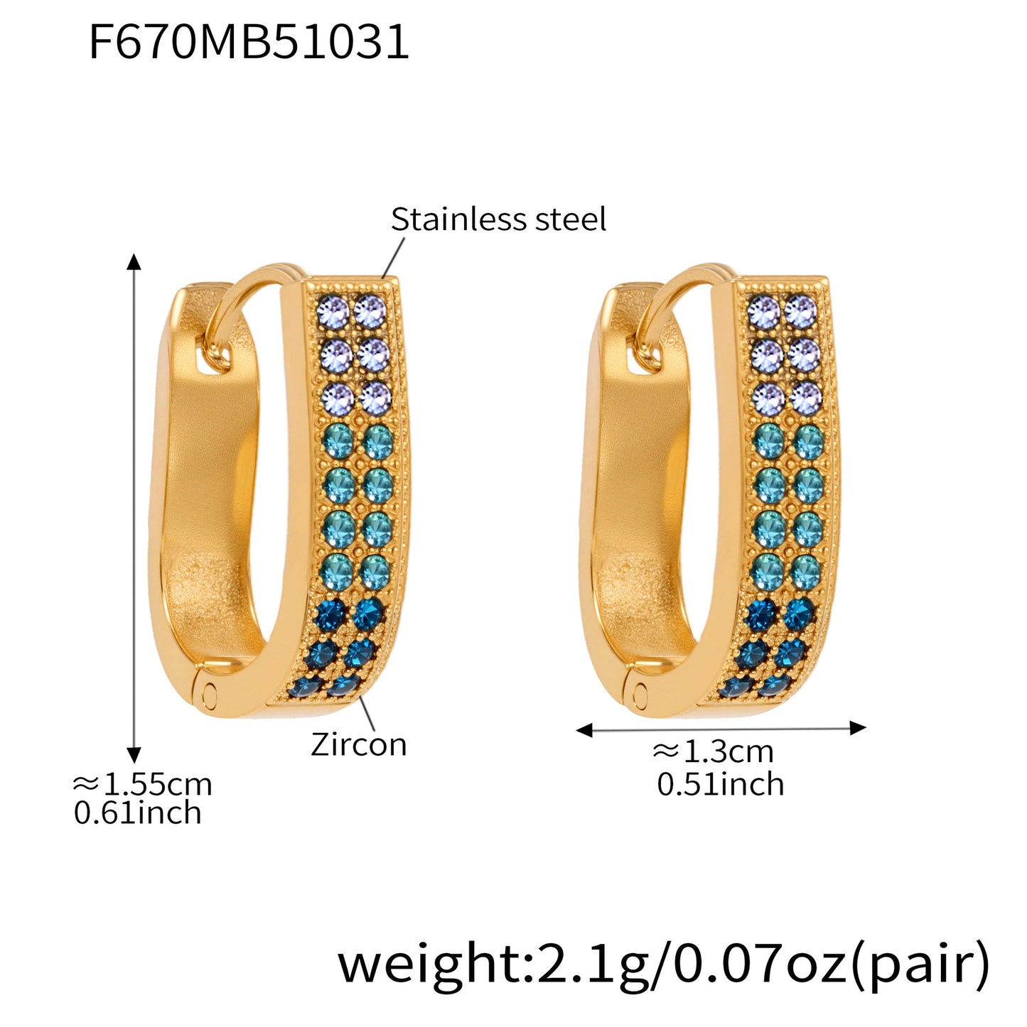 B廠【F670】超閃5A鋯石U型卡扣彩鑽耳扣歐美風時尚輕奢百搭不鏽鋼耳飾
 25.11-1