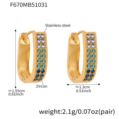 B廠【F670】超閃5A鋯石U型卡扣彩鑽耳扣歐美風時尚輕奢百搭不鏽鋼耳飾
 25.11-1