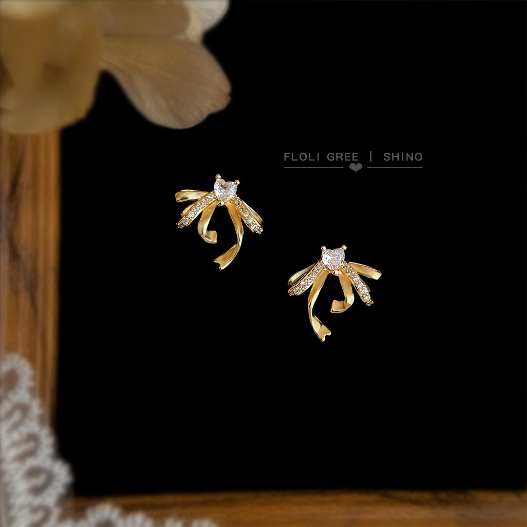 C廠【6953】微鑲鋯石立體飄帶蝴蝶結鋯石925銀針耳環 時尚高級感新款耳飾
 25.10-4