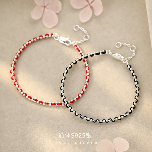 D廠【YC4547SL】純銀S925編織紅繩黑繩手鍊手工新中式設計感創意精美手繩手飾 26.07-2