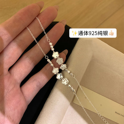 E廠【XDQ0278S】S925純銀碎冰冰花朵手鍊女小眾精緻高級感車花珠CNC時尚手飾 26.07-2