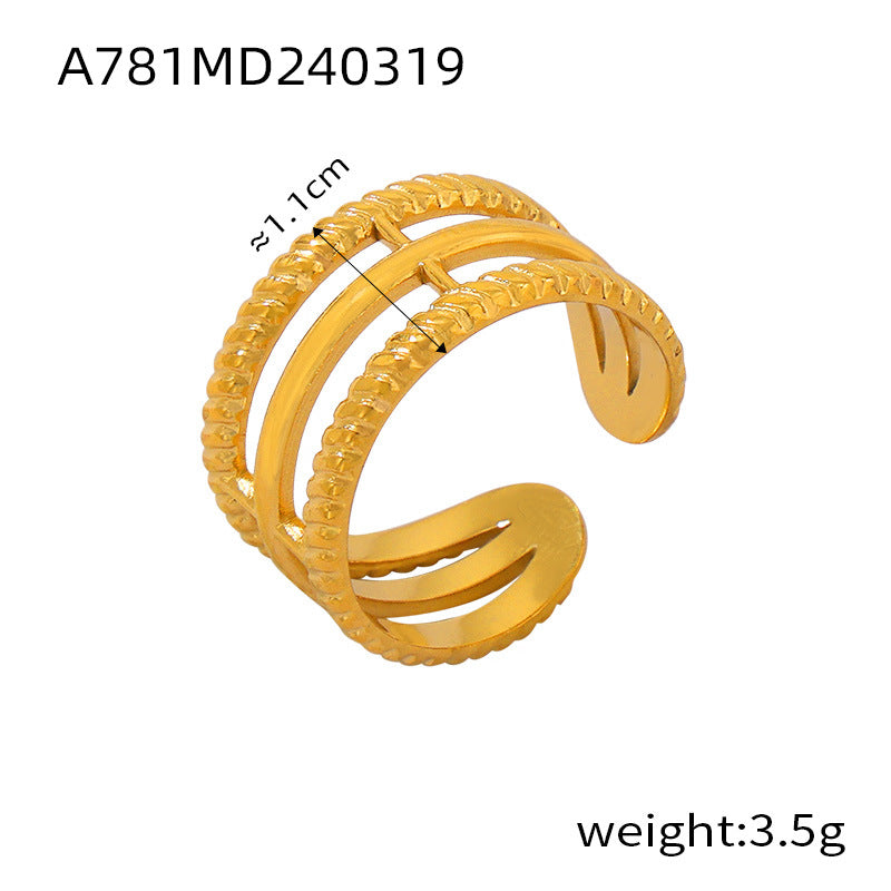 B廠【A776-84】ins風簡約個性設計感飾品幾何紋理拼接戒指鈦鋼多層疊戴風食指戒 24.04-1