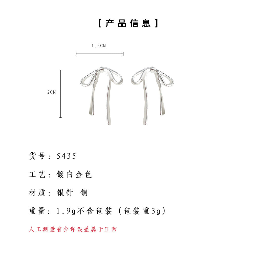 C廠【5435】清冷感925銀針蝴蝶結飄帶銀色耳環輕奢簡約設計氣質時尚百搭耳飾 25.01-2
