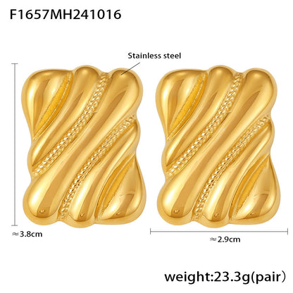 B廠【F1657】ins風跨境誇張方塊螺紋耳環不鏽鋼鍍金保色時髦耳環不過敏 24.10-4