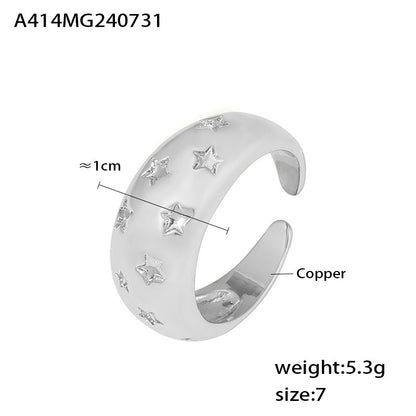 B廠【A414】歐美復古風星星寬版光面開口戒指ins風小眾設計感銅材質飾品 24.08-2