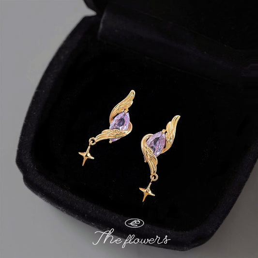 C廠【6918】原創設計鑲嵌紫鋯石芒星耳環S925銀針時尚高級感新款耳飾
 25.10-4