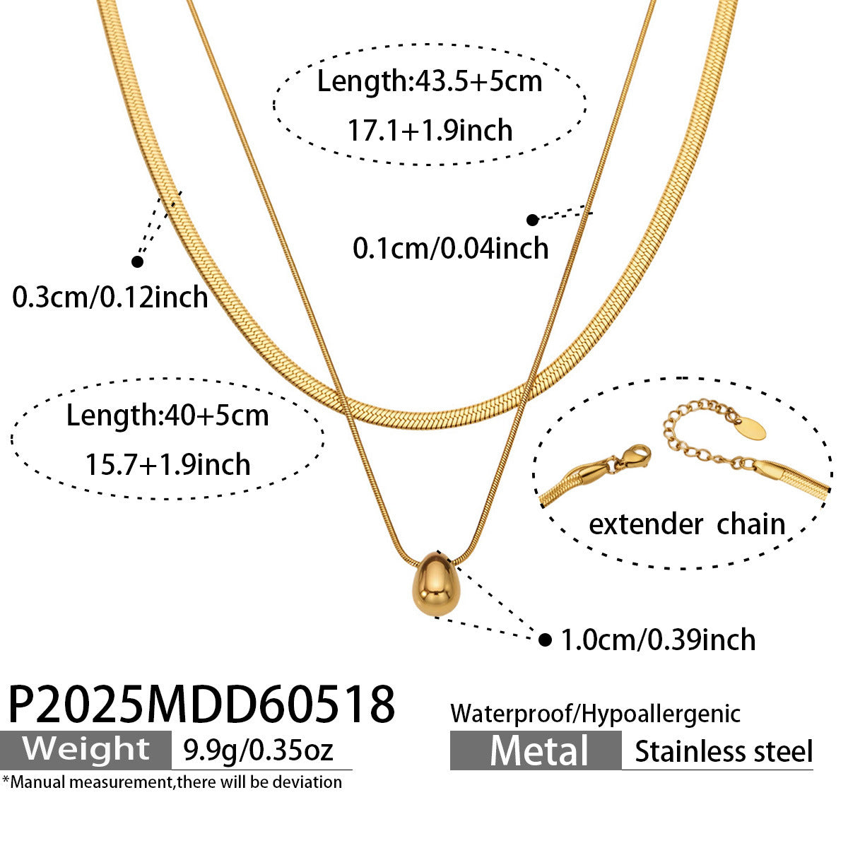 B廠【P2025】歐美ins輕奢時尚幾何圓珠吊墜不鏽鋼鍍18k金刀片鏈條雙層疊戴項鍊
 26.05-4