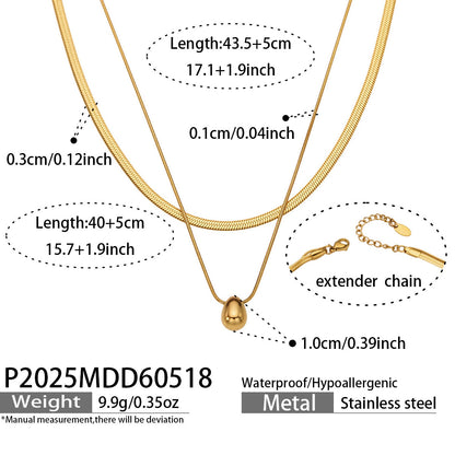 B廠【P2025】歐美ins輕奢時尚幾何圓珠吊墜不鏽鋼鍍18k金刀片鏈條雙層疊戴項鍊
 26.05-4