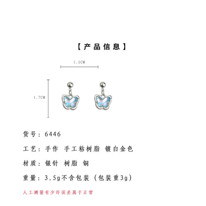 A廠【6446】漸層藍夏日小清新甜美可愛蝴蝶耳飾 925銀針簡約通勤耳環 25.07-3