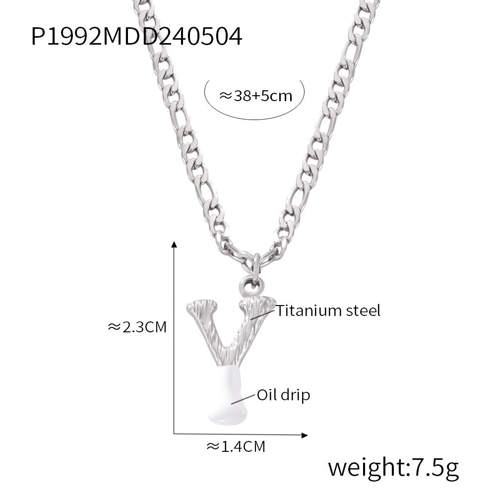 B廠【P1992】歐美簡約輕奢鈦鋼26字母項鍊小眾百搭不掉色項鍊彩色滴油飾品 24.05-2