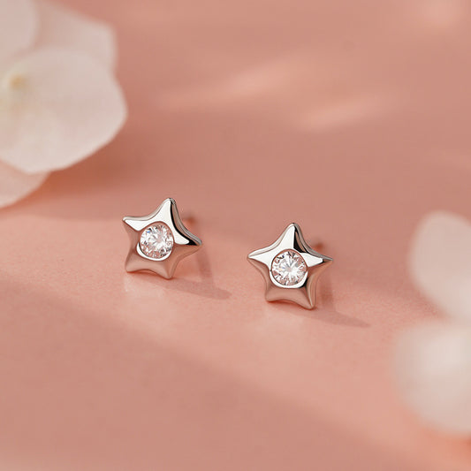 E廠【YC3484E】S999足銀星星鋯石耳環小巧精緻創意簡約甜美睡覺免摘耳飾
 25.10-5