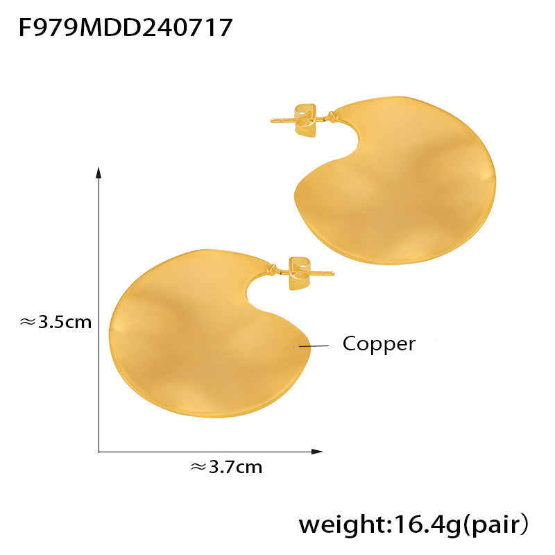 B廠【F979】歐美ins風不規則圓圈光面耳環小眾誇張設計銅材質鍍18k金復古耳環 24.07-4