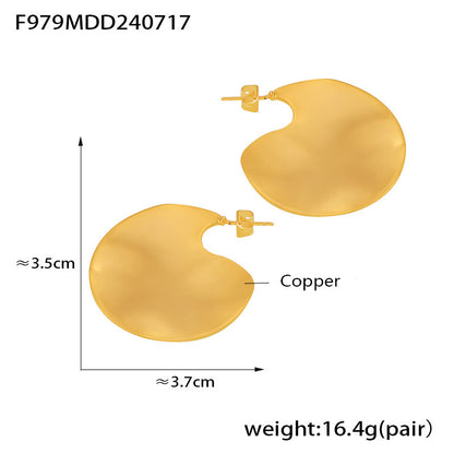 B廠【F979】歐美ins風不規則圓圈光面耳環小眾誇張設計銅材質鍍18k金復古耳環 24.07-4