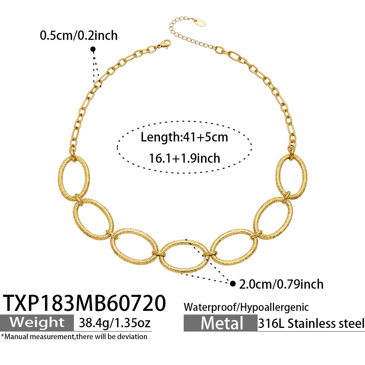 B廠【TXP183】歐美新品不鏽鋼橢圓錘紋拼接鏈 歐美時尚女潮飾品手鍊項鍊套裝
 26.07-4