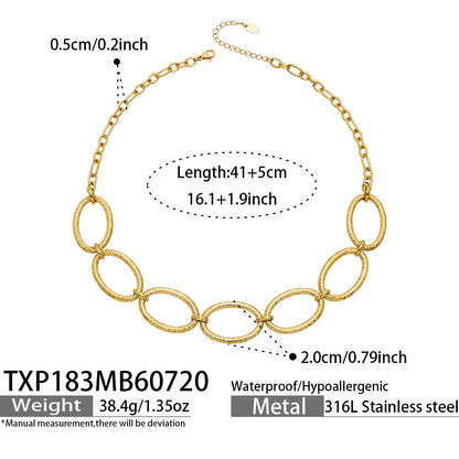 B廠【TXP183】歐美新品不鏽鋼橢圓錘紋拼接鏈 歐美時尚女潮飾品手鍊項鍊套裝
 26.07-4