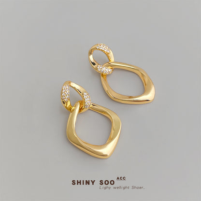 A廠【7323】時尚高級感重工質感銀針微鑲鋯石雙層立體幾何鏤空耳飾耳環女
 26.01-2