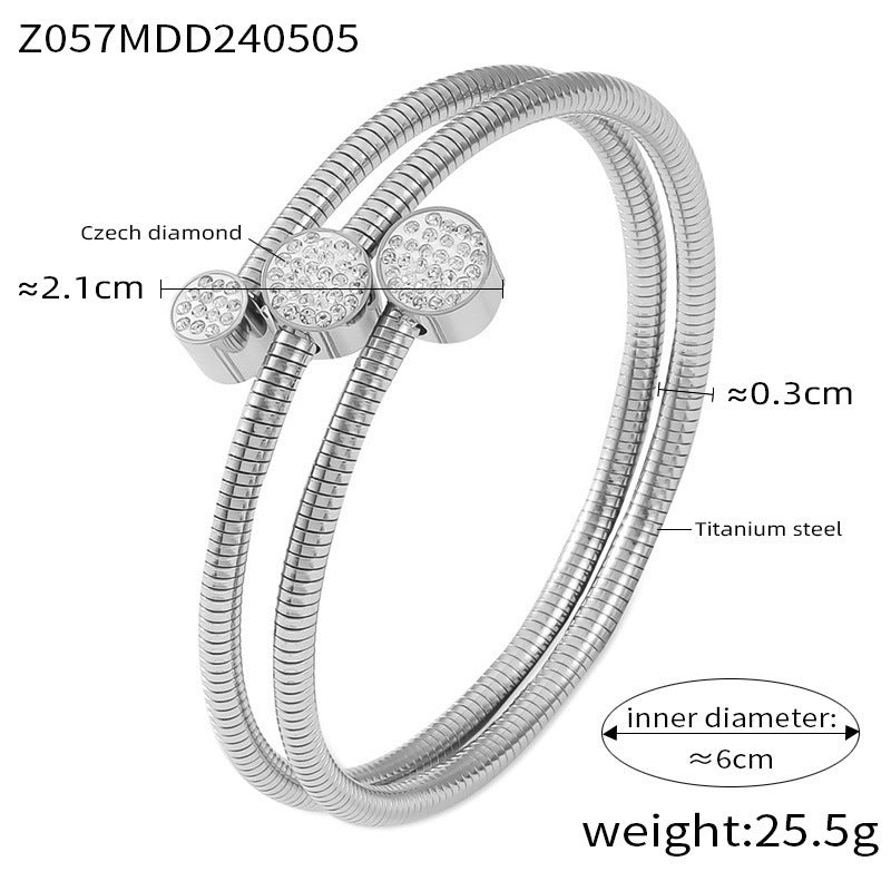 B廠【Z055-8】歐美INS時尚簡約輕奢款手環鑲鑽鈦鋼鍍金線條紋理開口手環女 24.05-2