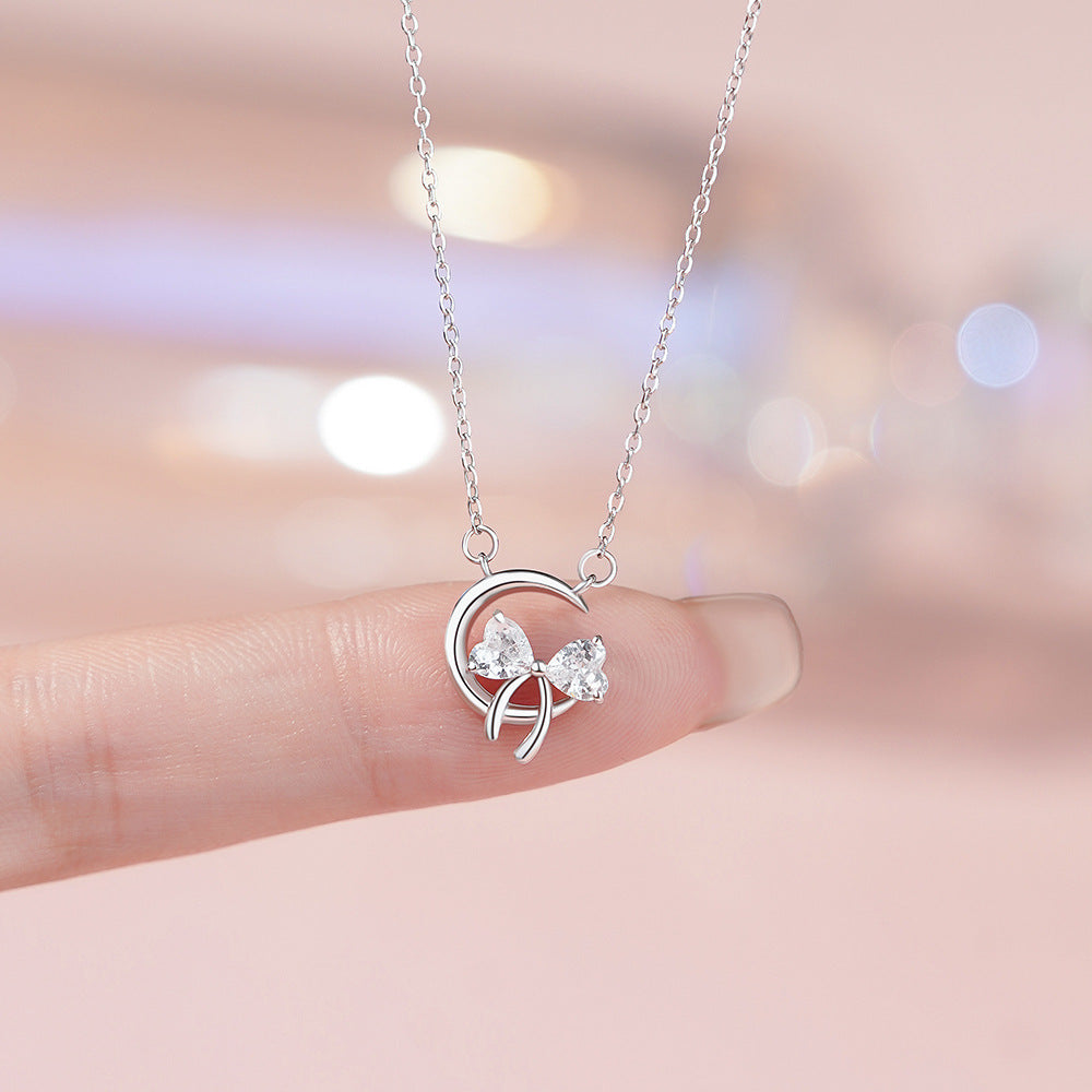 D廠【YC2587N】純銀S925月亮蝴蝶結項鍊甜美公主少女心精美吊墜鎖骨鏈
 25.12-1