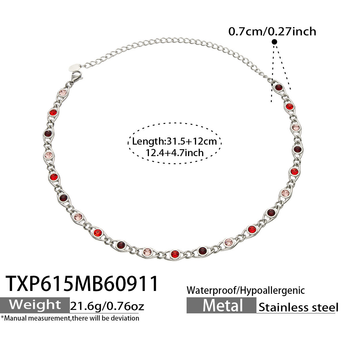 B廠【TXP615】歐美流行多巴胺高級感彩色鋯石不銹鋼手鍊項鍊不掉色時尚女鎖骨鏈
 26.09-3