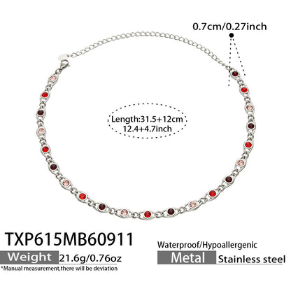 B廠【TXP615】歐美流行多巴胺高級感彩色鋯石不銹鋼手鍊項鍊不掉色時尚女鎖骨鏈
 26.09-3