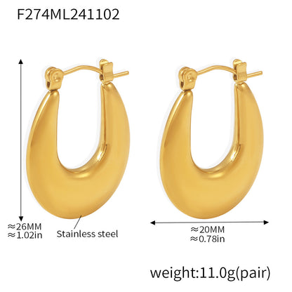 B廠【F274】歐美飾品簡約不鏽鋼U型質感金光耳環耳環耳飾鍍18K真金保色 24.11-2
