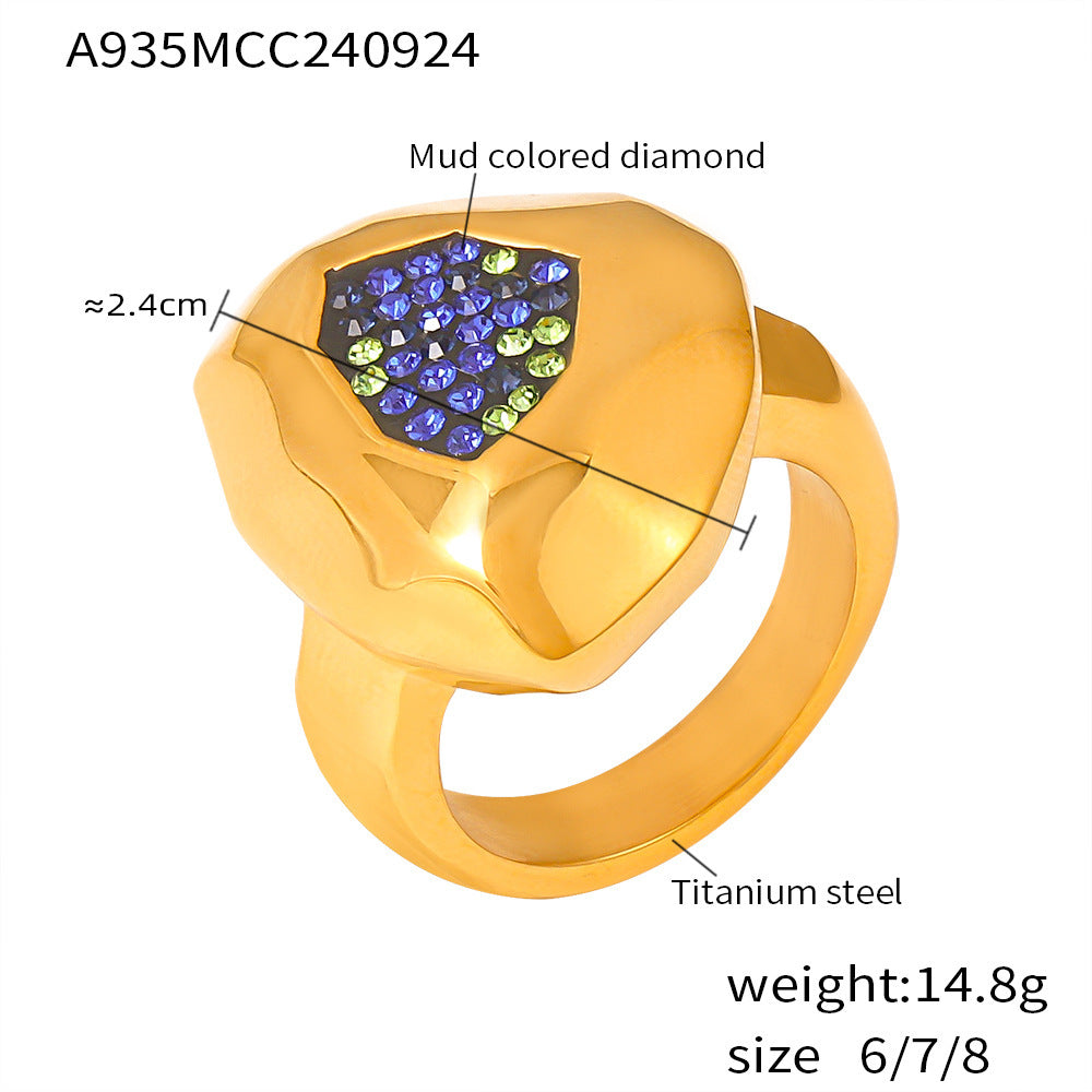 B廠【A935】跨國熱銷幾何切面異形彩鋯戒指鈦鋼材質INS風時尚輕奢百搭飾品女 24.10-1