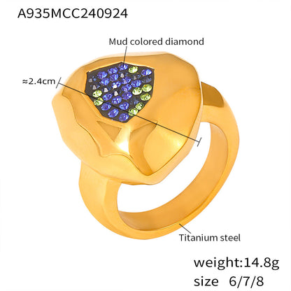 B廠【A935】跨國熱銷幾何切面異形彩鋯戒指鈦鋼材質INS風時尚輕奢百搭飾品女 24.10-1
