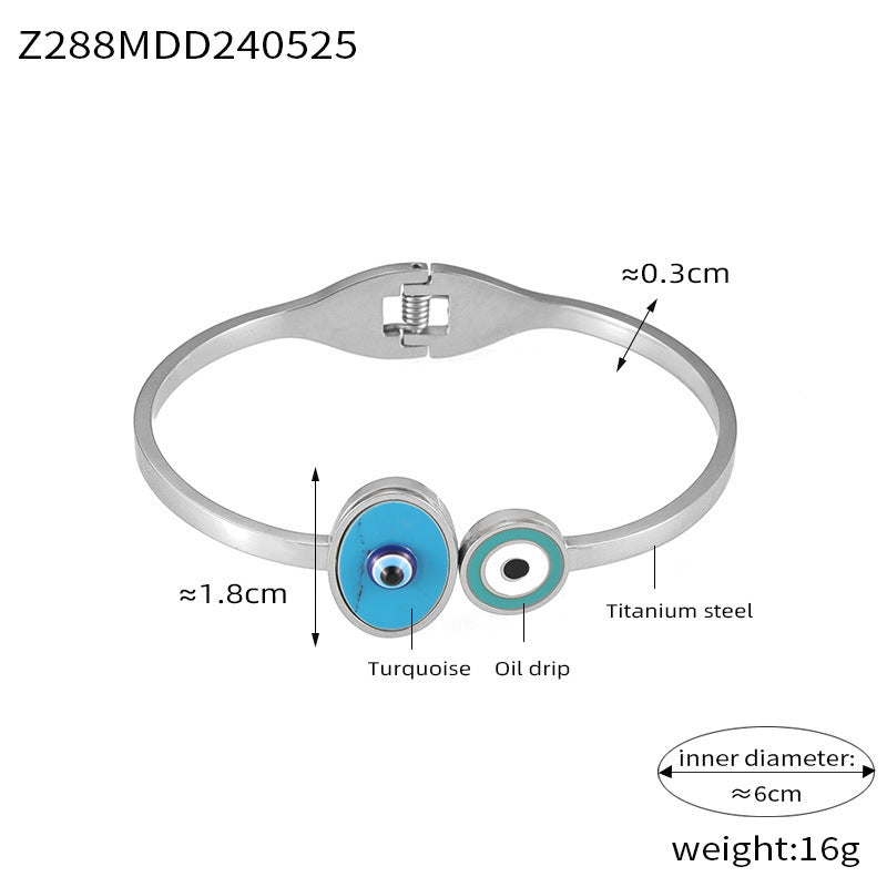 B廠【Z068】新款創意藍色眼睛圖案大小圓形鍍金彈簧手鐲惡魔之眼鈦鋼飾品 24.05-5