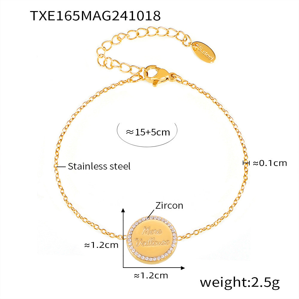 B廠【TXP165】 CNC鑲鑽滿天星雙面meve字母疊戴鎖骨項鍊手鍊精緻鈦鋼套裝 24.10-4